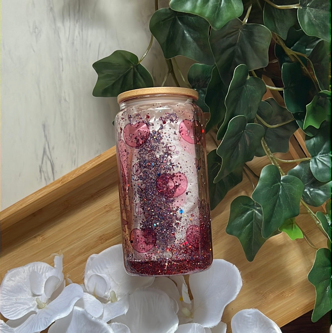 Tae-Tae Kim Taehyung - BTS Snow Globe Glass Tumbler with Glass Straw