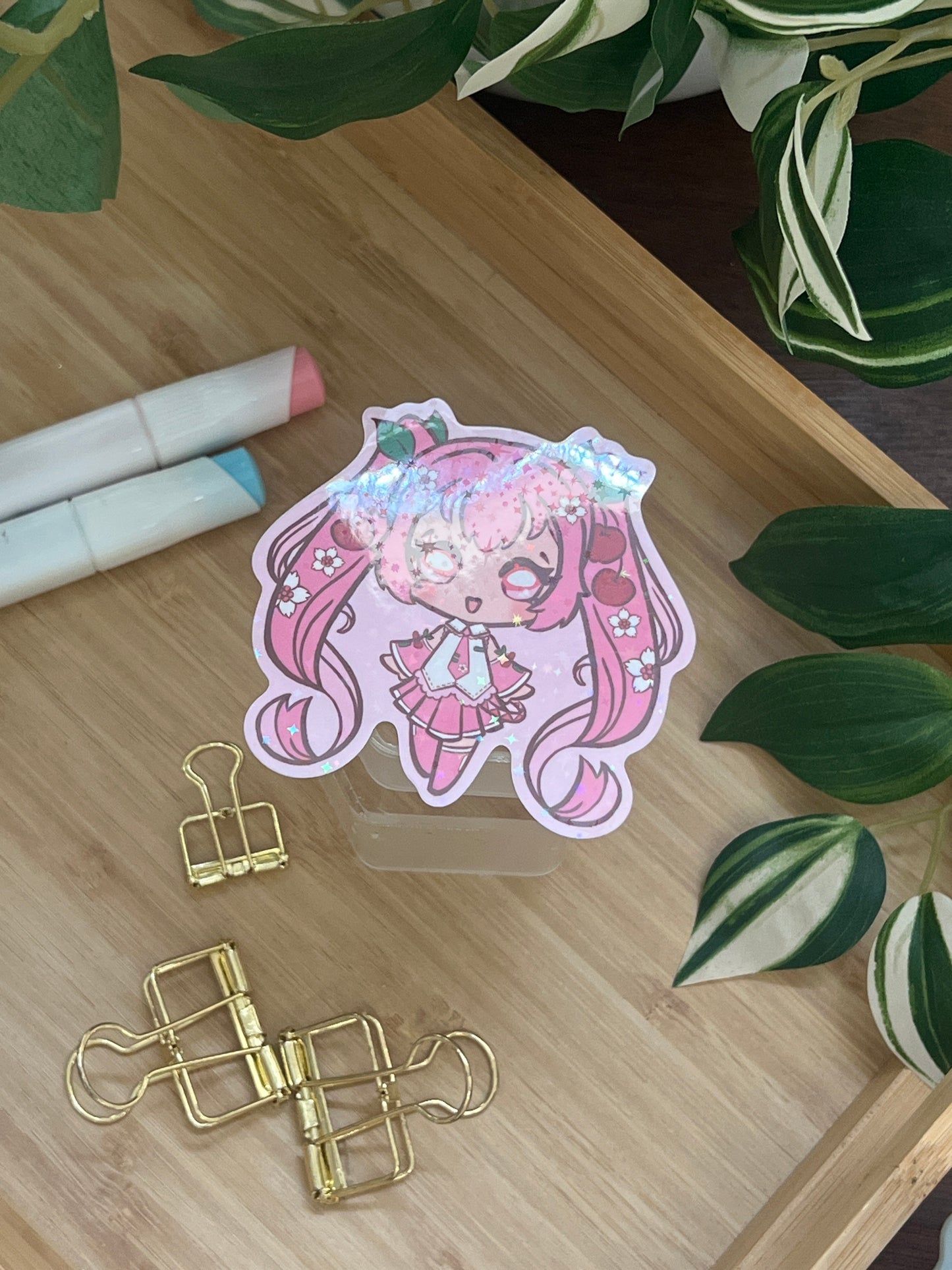 Vocaloid Pop Star Sakura Miku Holographic Glitter Sticker