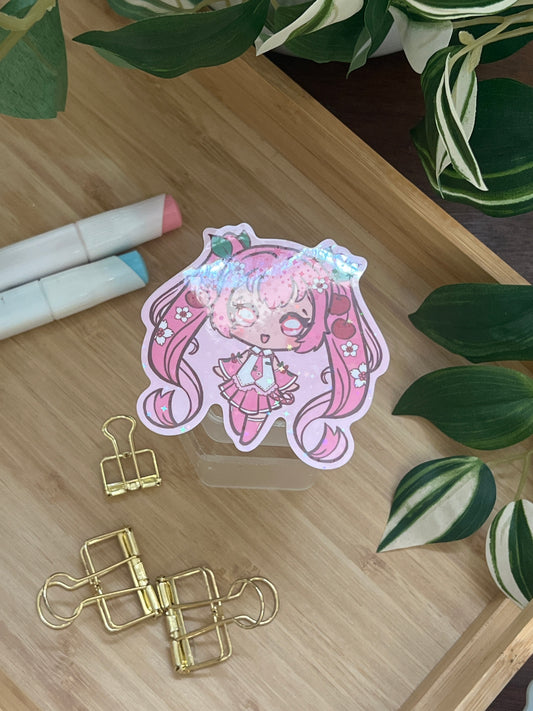 Vocaloid Pop Star Sakura Miku Holographic Glitter Sticker