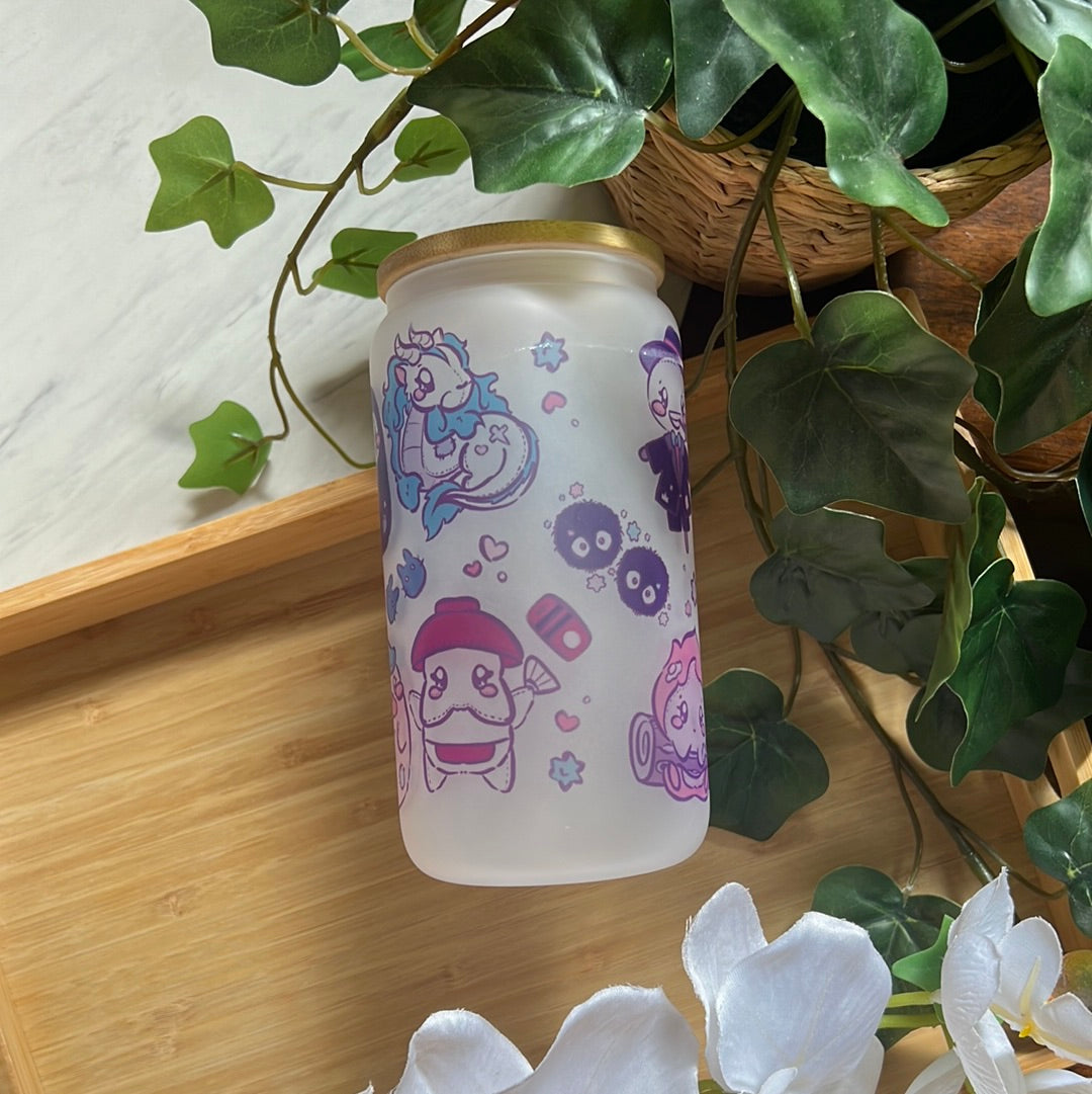 Studio Friends "Gods, Spirits & Cuties, Oh My!" 16oz Frosted Glass Tumbler with Glass Straw