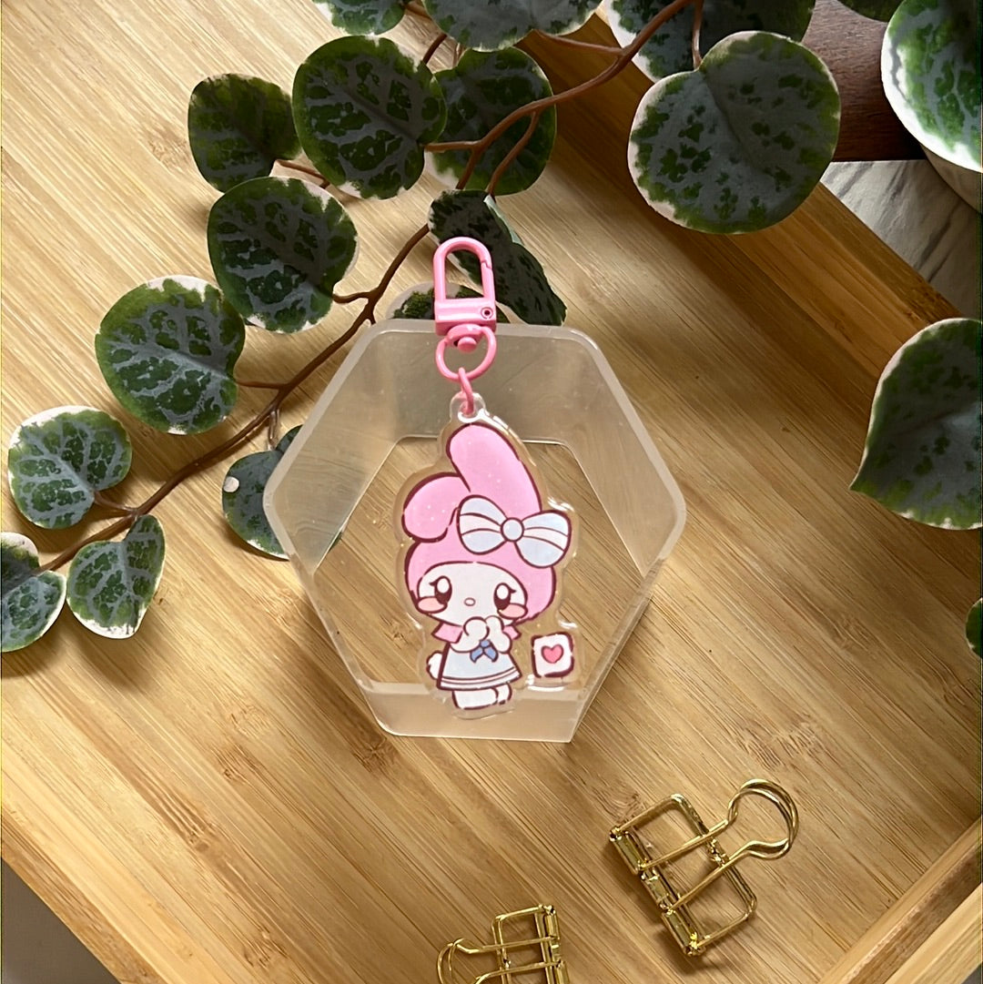 I Love You Little Melo Bunny San Friends Double-Sided Glitter Keychain