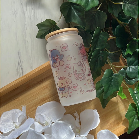 I Love You Sailor San Friends 16oz Frosted Glass Tumbler with Glass Straw