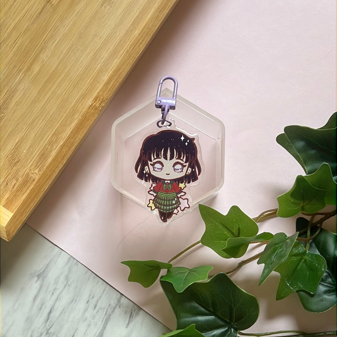 Pretty Saturn Guardian Double-Sided Glitter Keychain