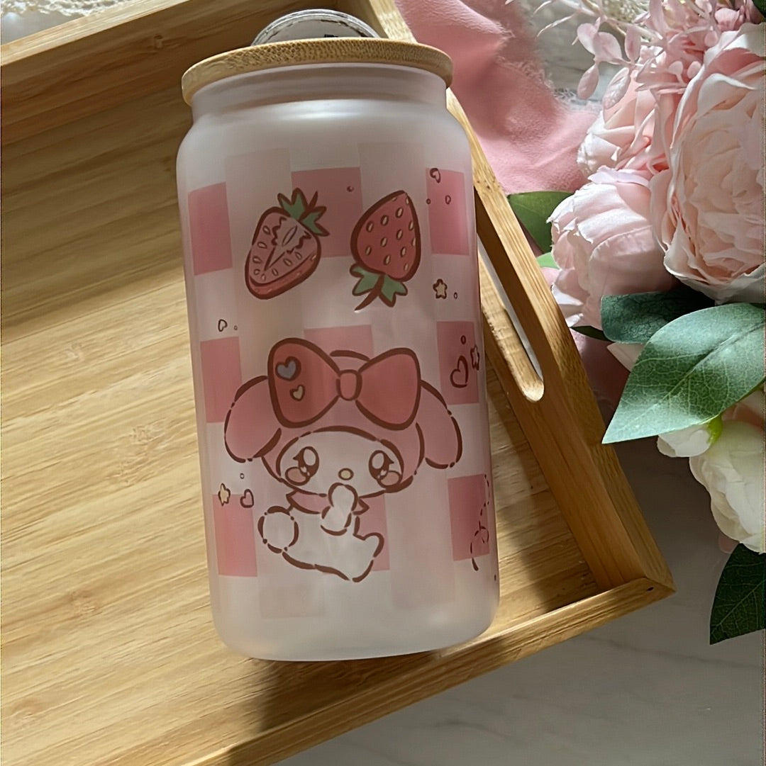 My Strawberry Melody 16oz Frosted Glass Tumbler with Glass Straw
