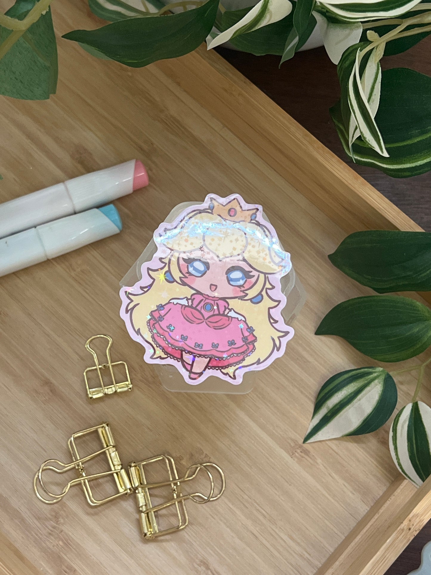 Princess Peach Holographic Glitter Sticker