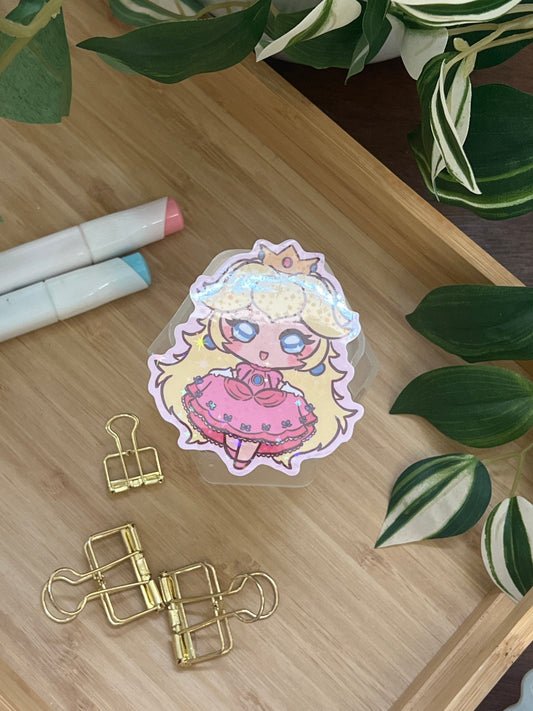 Princess Peach Holographic Glitter Sticker