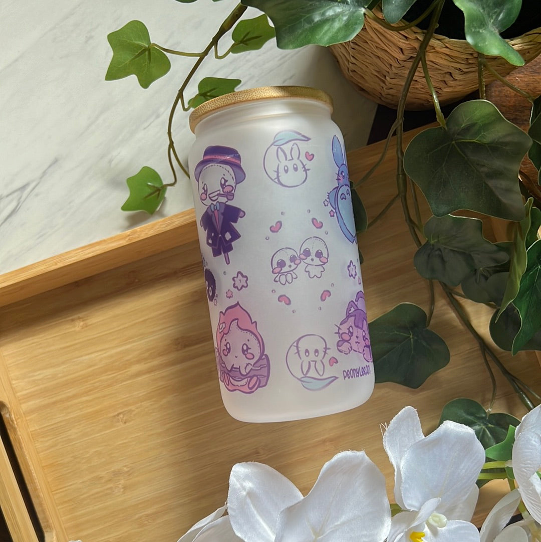 Studio Friends "Gods, Spirits & Cuties, Oh My!" 16oz Frosted Glass Tumbler with Glass Straw