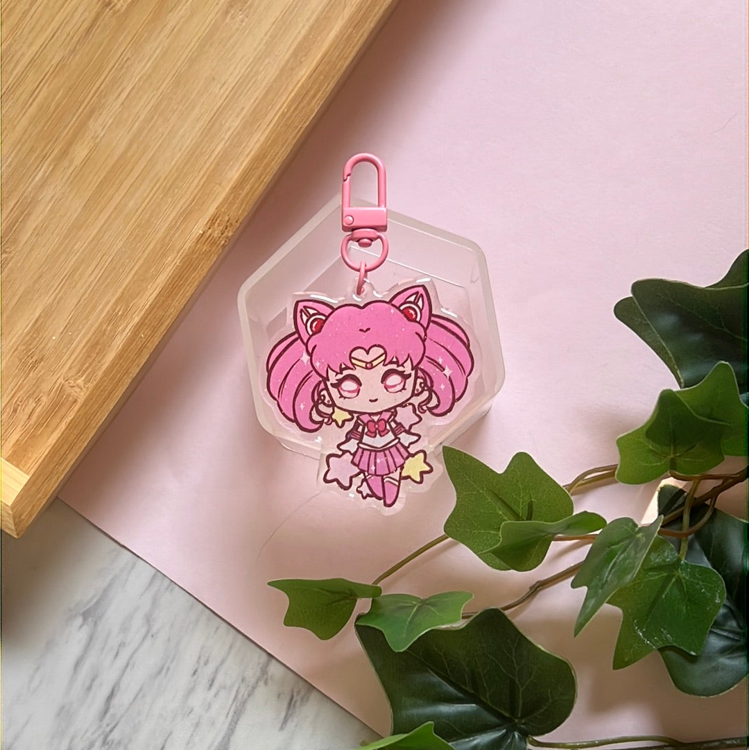 Pretty Chibimoon Guardian Double-Sided Glitter Keychain