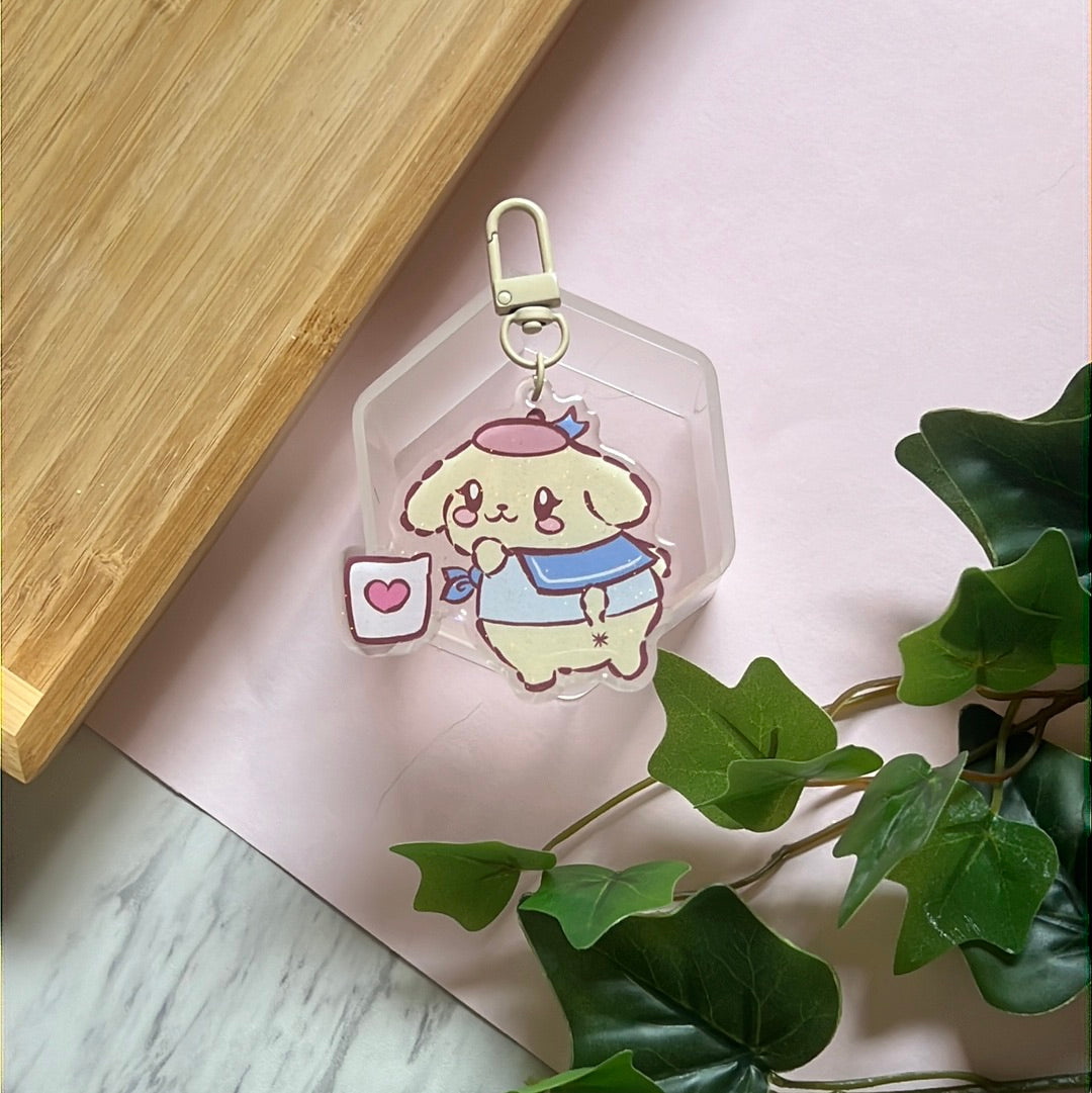 I Love You Pom Pom Rin San Friends Double-Sided Glitter Keychain
