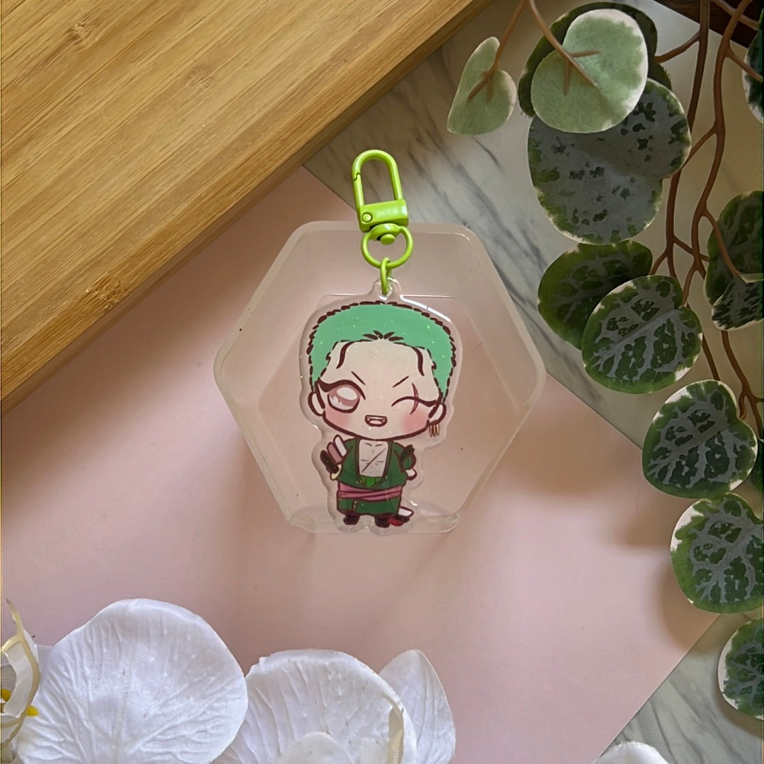 OP Pirates Time Skip Swordsman Double-Sided Glitter Keychain