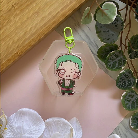 OP Pirates Time Skip Swordsman Double-Sided Glitter Keychain