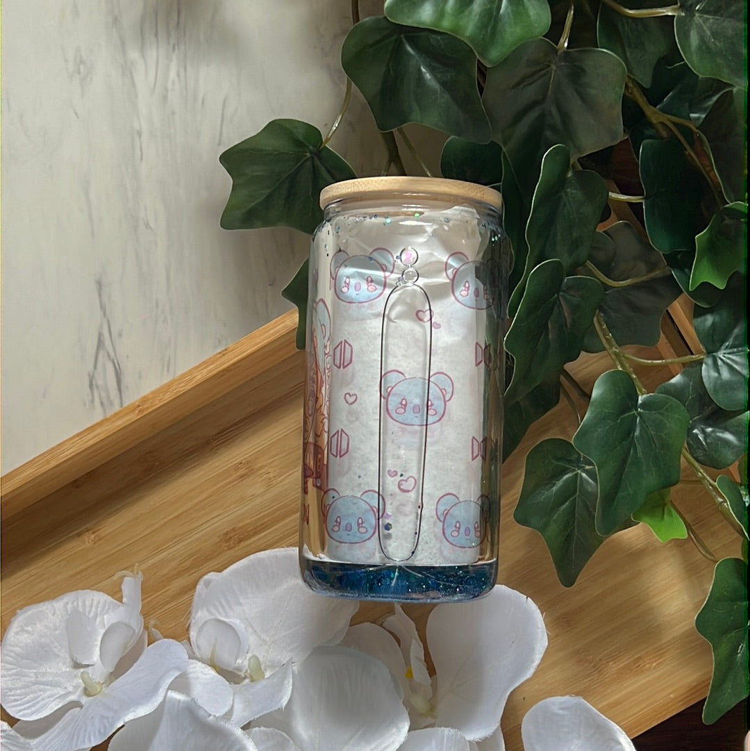 Namjoonie Kim Namjoon - BTS Snow Globe Glass Tumbler with Glass Straw