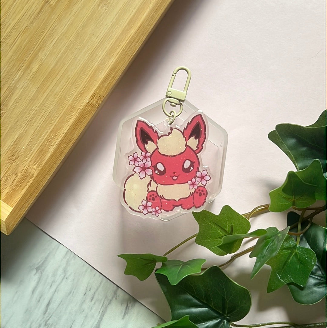 Cherry Blossoms Flareon Double-Sided Glitter Keychain