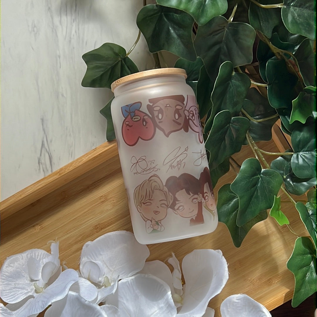 BTS Tannies Signatures 16oz Frosted Glass Tumbler with Glass Straw