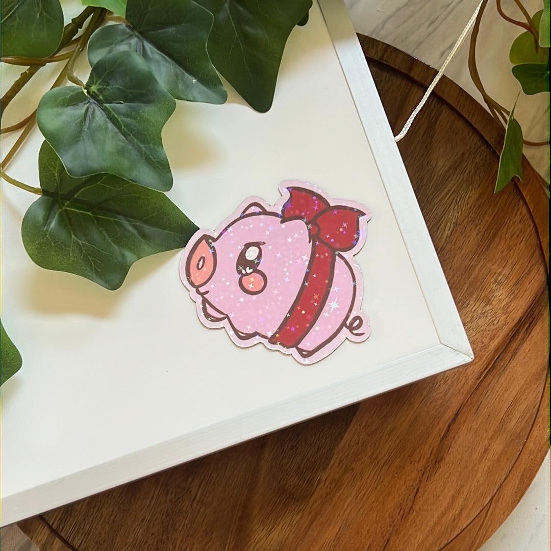 Maple Story Ribbon Pig Holographic Glitter Sticker