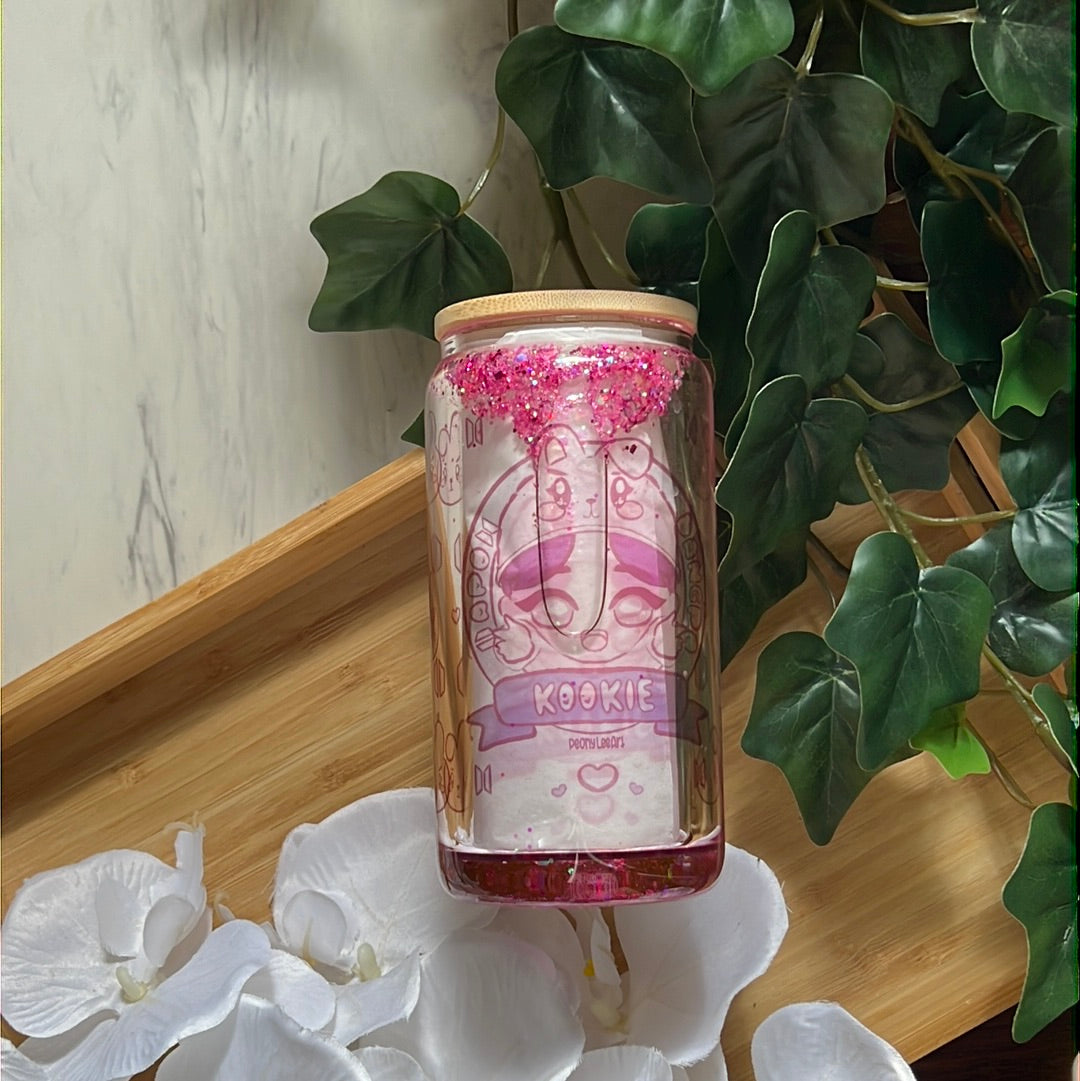 Kookie Jeon Jungkook - BTS Snow Globe Glass Tumbler with Glass Straw