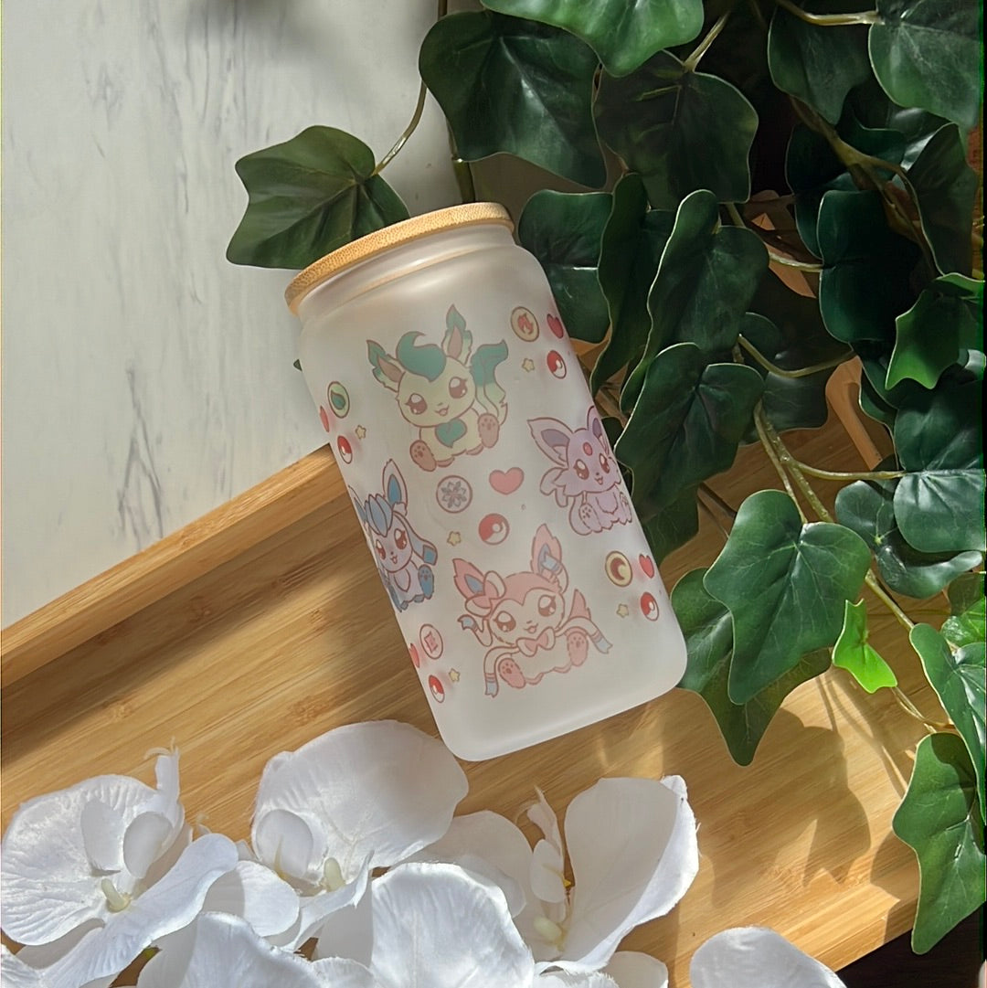 Elemental Eeveelutions 16oz Frosted Glass Tumbler with Glass Straw