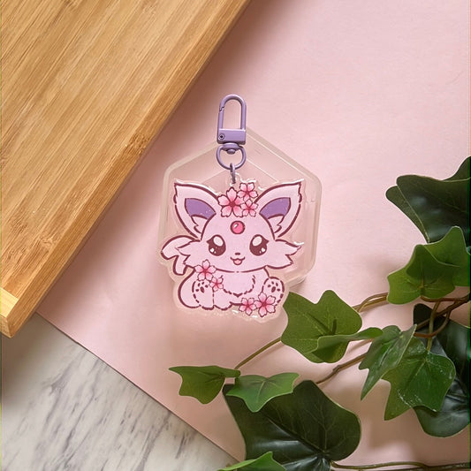 Cherry Blossoms Espeon Double-Sided Glitter Keychain