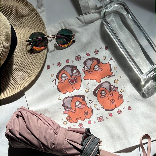 Chain Demon Pochi Dog White Canvas Tote Bag