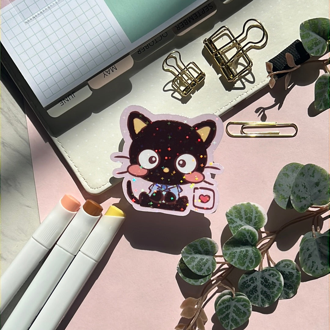 I Love You Choco Cat San Friends Holographic Glitter Sticker