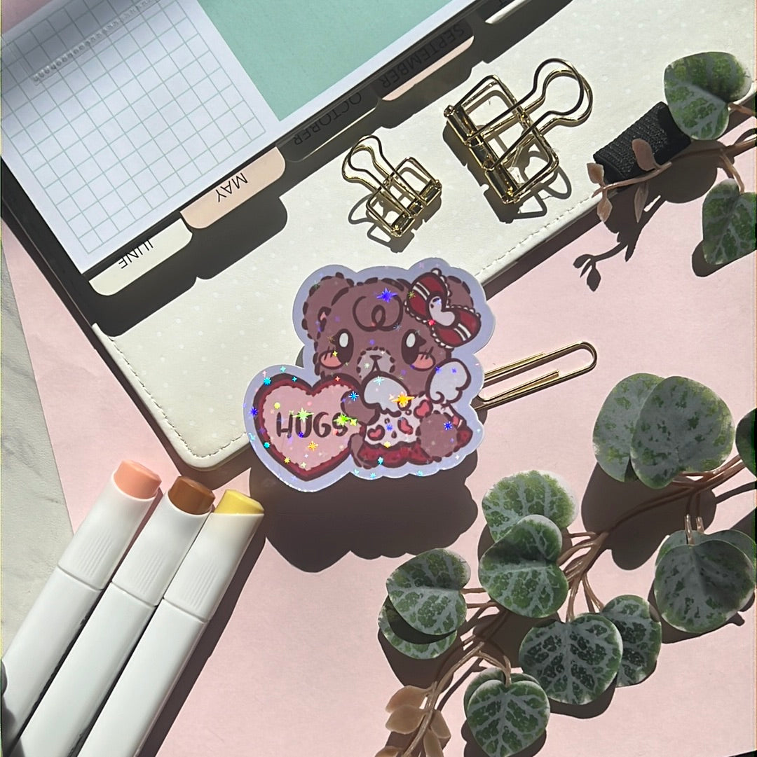 Latte Hugs Holographic Glitter Sticker