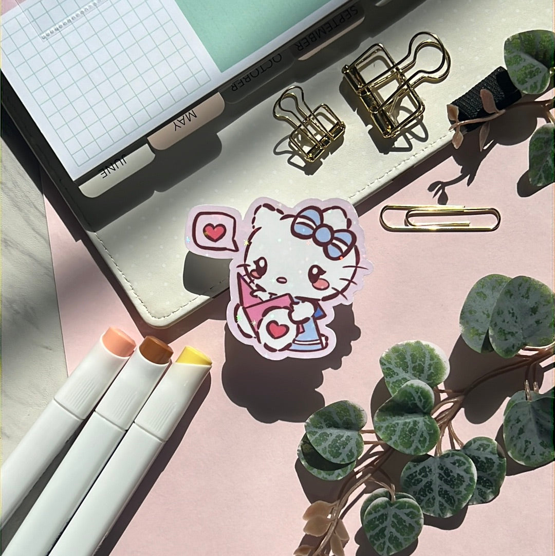 I Love You Kitty San Friends Holographic Glitter Sticker