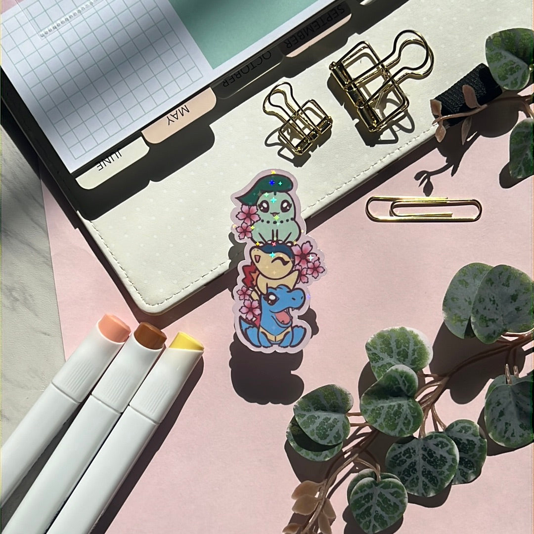 Johto Starter Stack Holographic Glitter Sticker