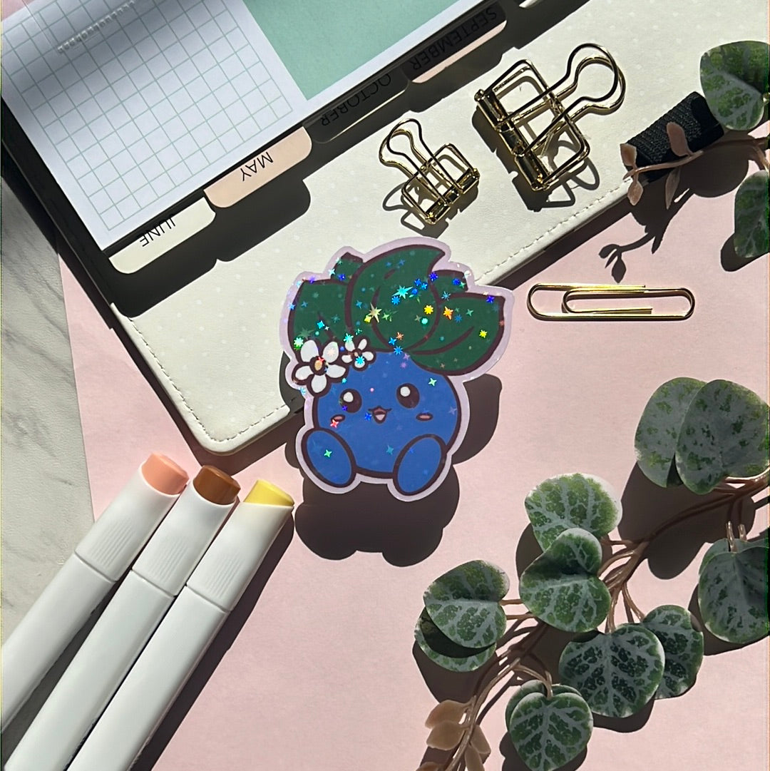 Flower Power Oddish Holographic Glitter Sticker