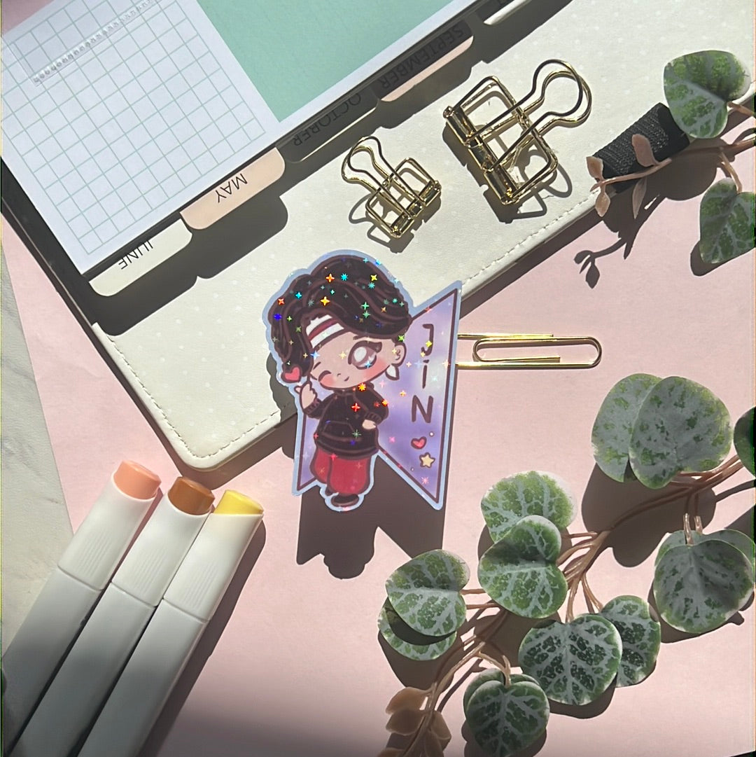 Jin Mic Drop Holographic Glitter Sticker