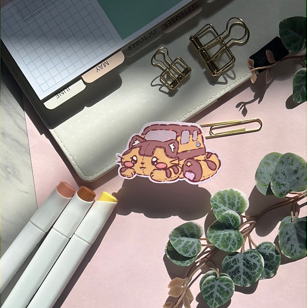 Cat Bus Plush Holographic Glitter Sticker