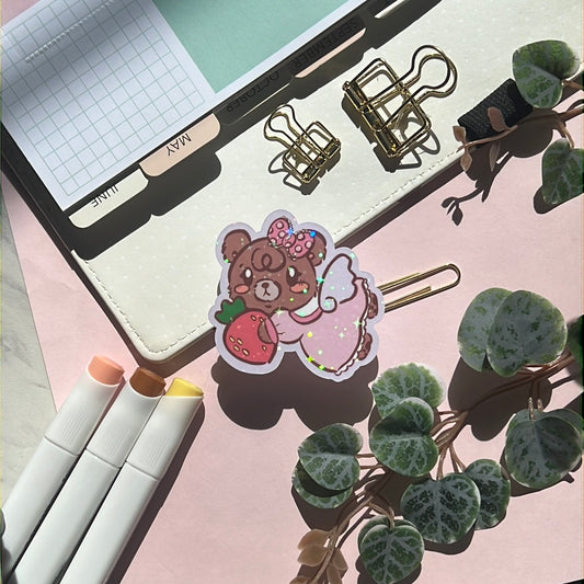 Latte Strawberry Angel Holographic Glitter Sticker