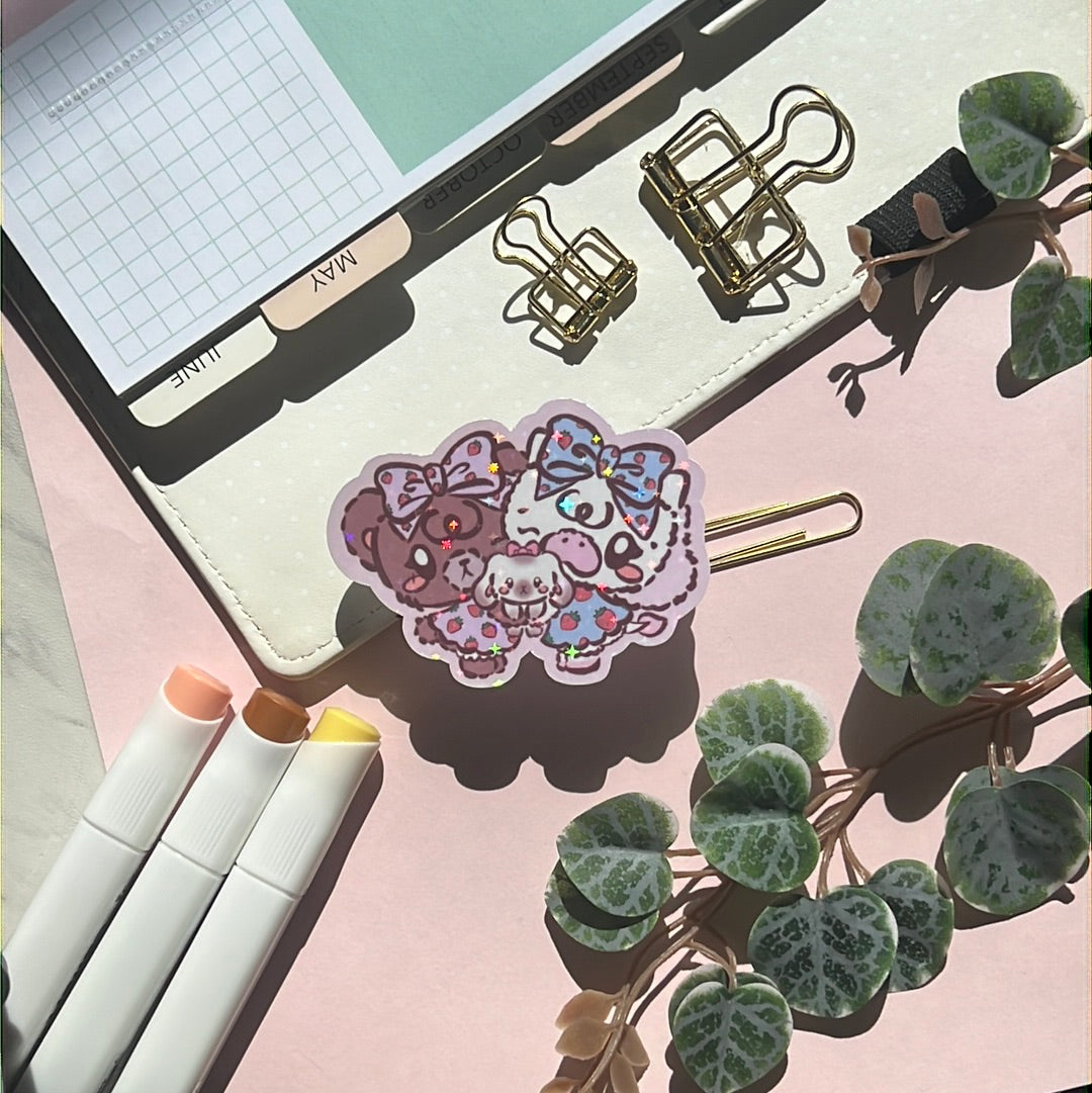 Panko & Latte Bunny Hugs Holographic Glitter Sticker