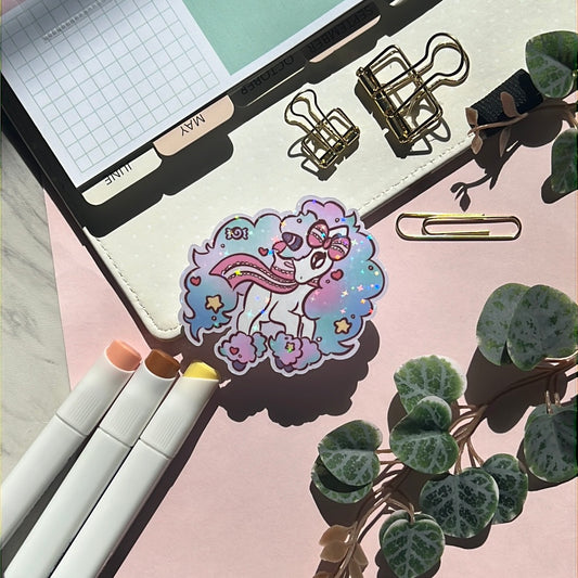 Cotton Candy Ponyta Holographic Glitter Sticker