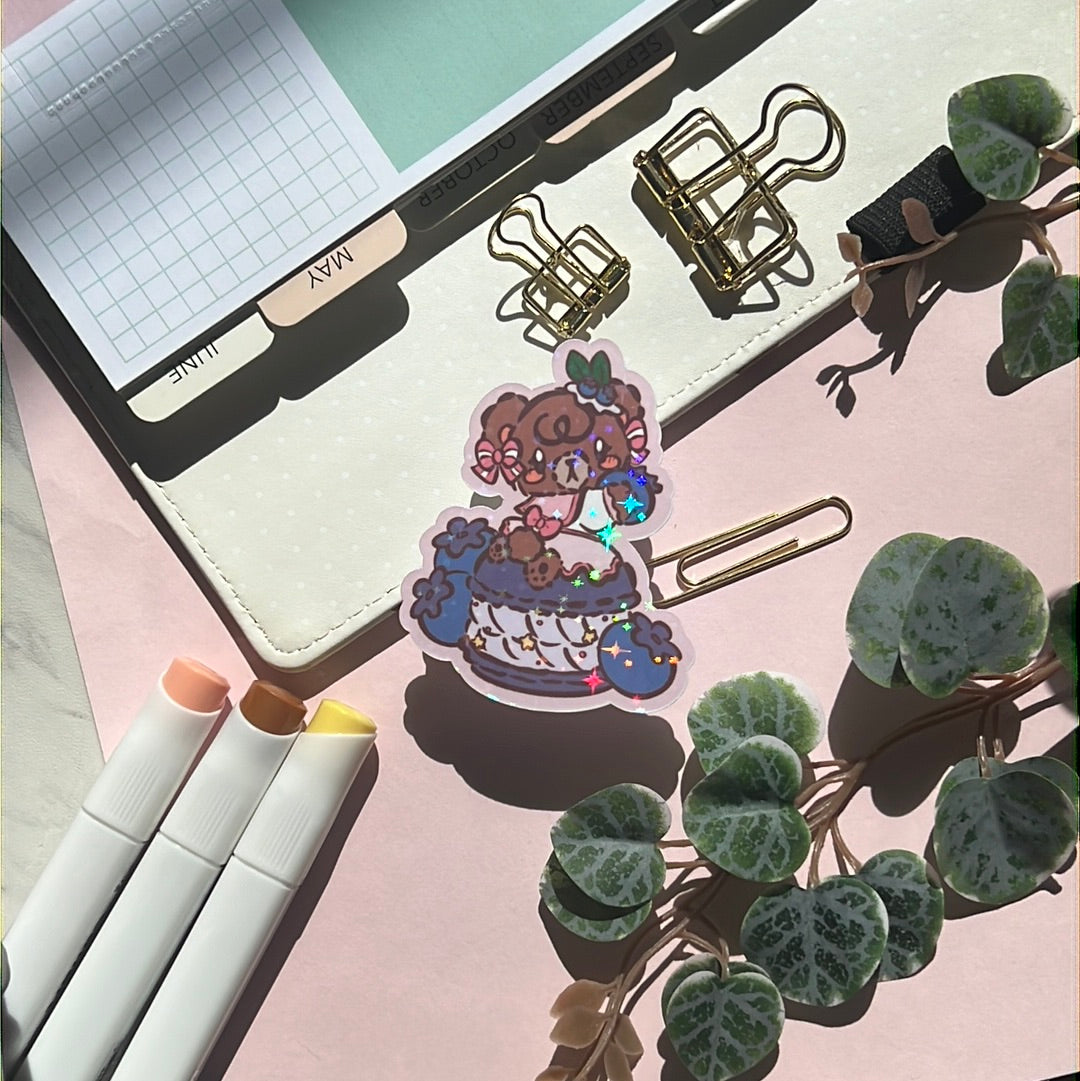 Latte Blueberry Macaron Holographic Glitter Sticker