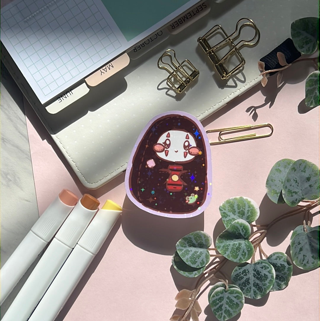 No Face Plush Holographic Glitter Sticker