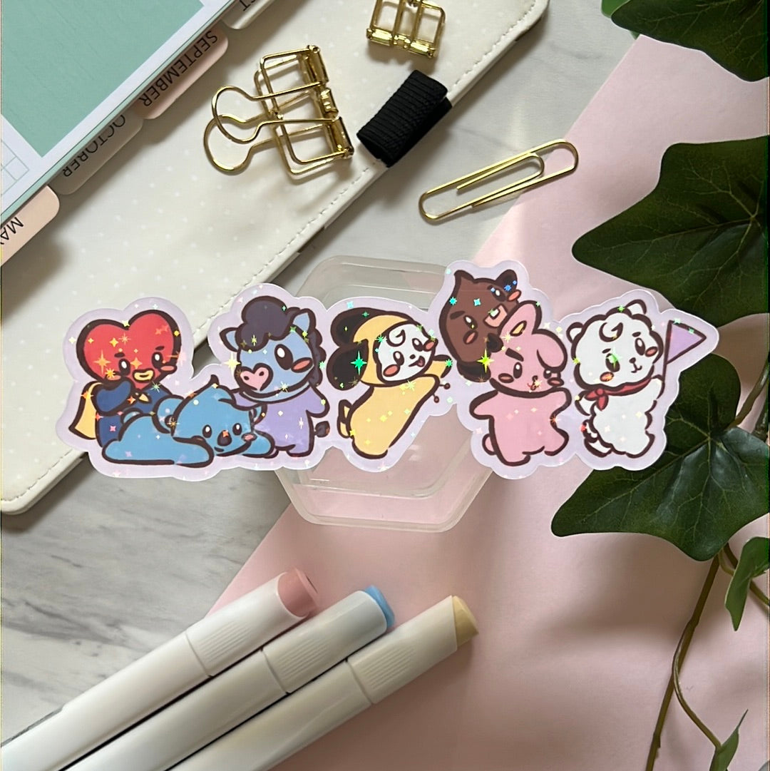 BT21 Group Roll Call Holographic Glitter Sticker