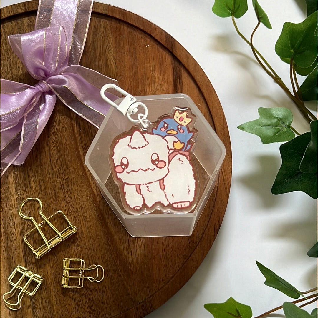 Yeti & Pepe Double-Sided Glitter Keychain