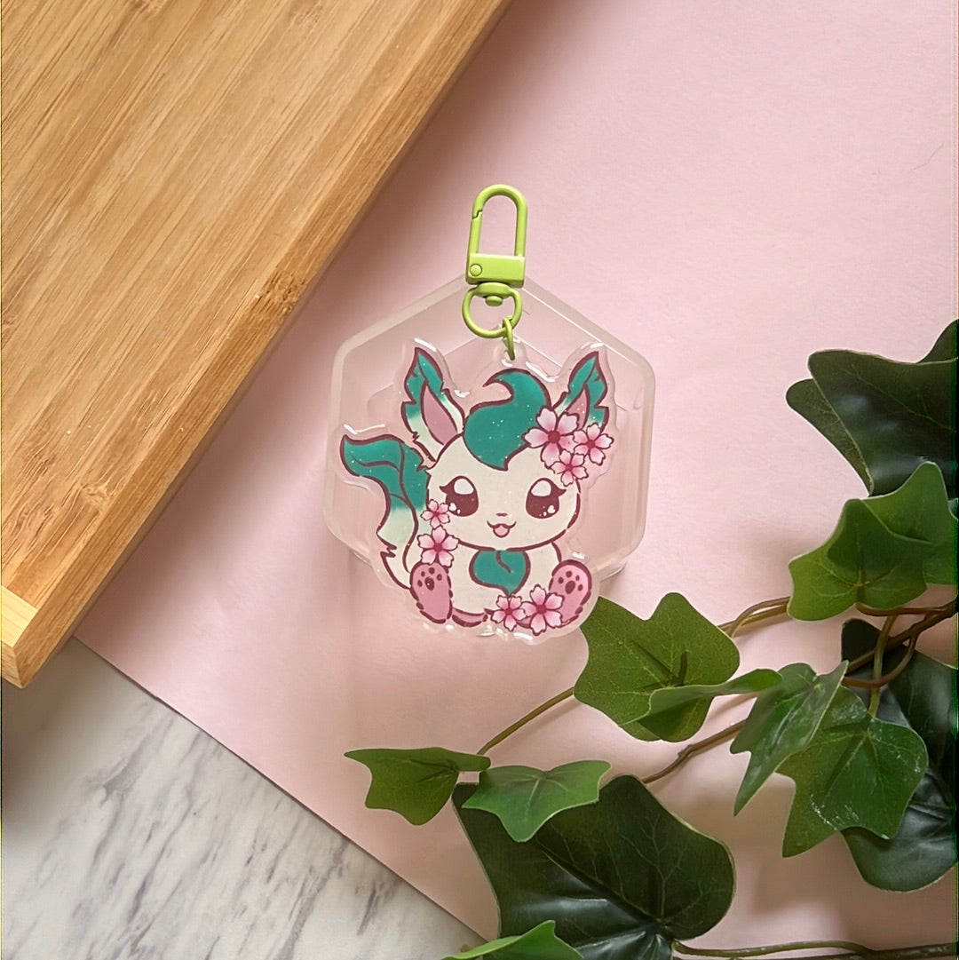 Cherry Blossoms Leafeon Double-Sided Glitter Keychain