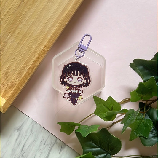 Pretty Saturn Guardian Double-Sided Glitter Keychain