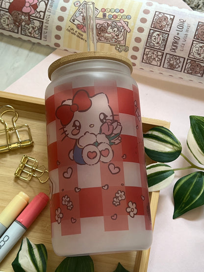 Tulip Kitty Cat 16oz Frosted Glass Tumbler with Glass Straw