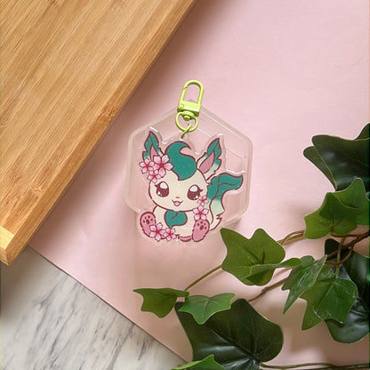 Cherry Blossoms Leafeon Double-Sided Glitter Keychain