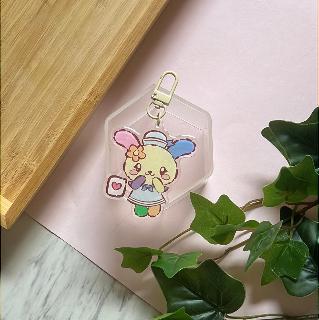 I Love You Usa Bunny San Friends Double-Sided Glitter Keychain