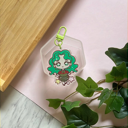 Pretty Neptune Guardian Double-Sided Glitter Keychain