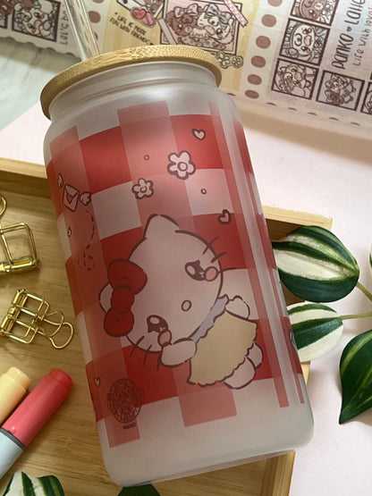 Tulip Kitty Cat 16oz Frosted Glass Tumbler with Glass Straw