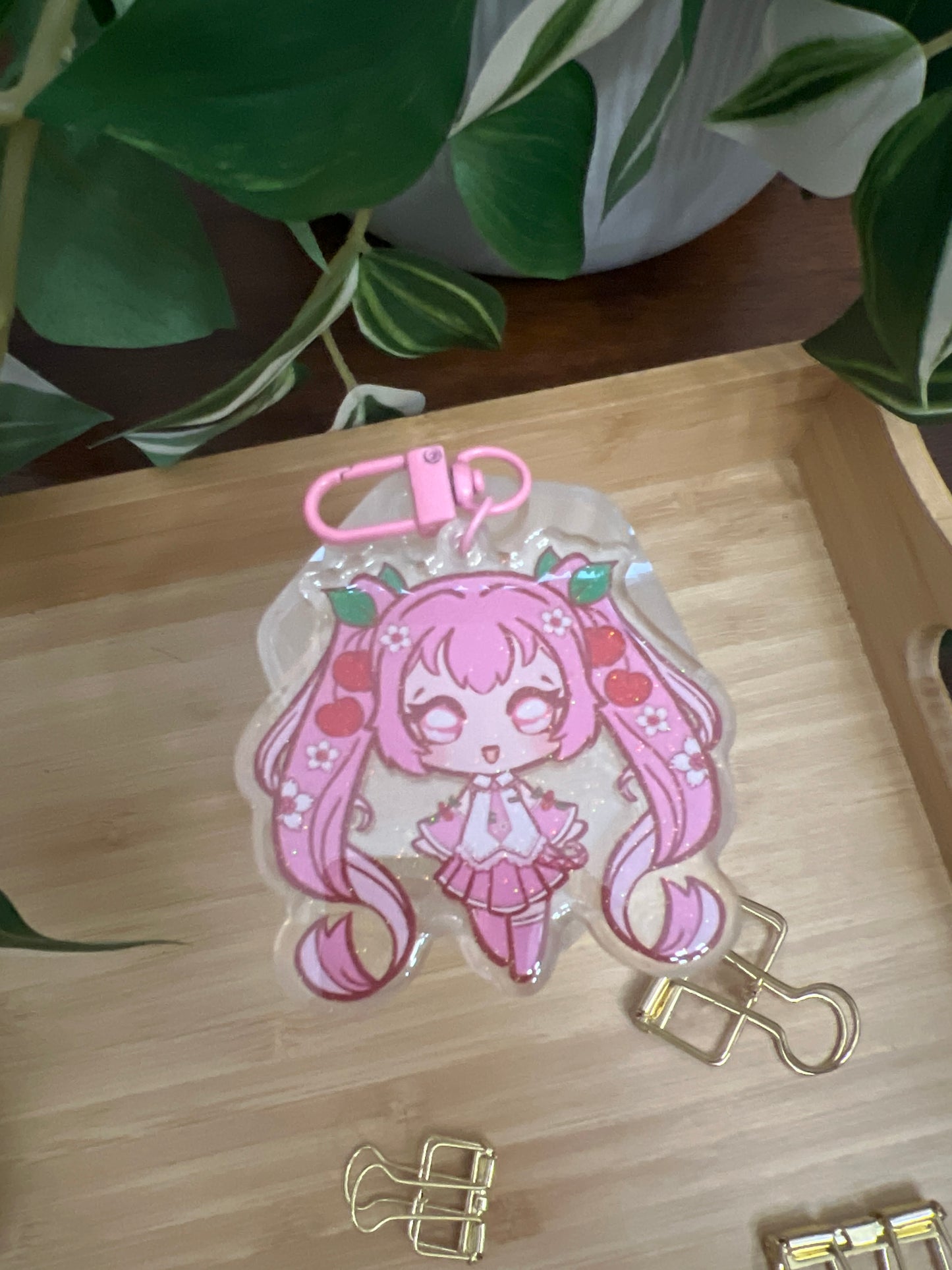 Vocaloid Pop Star Sakura Miku Double-Sided Glitter Keychain