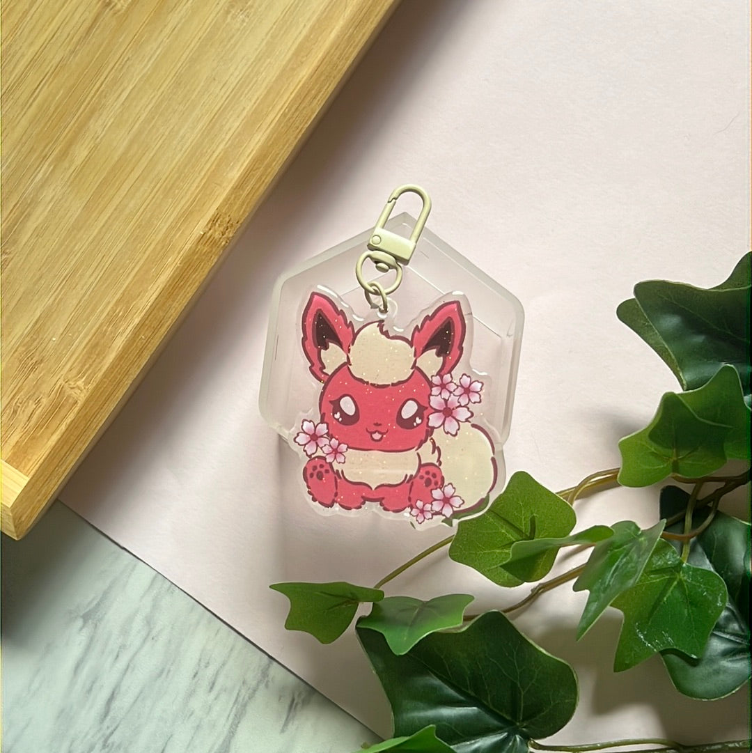 Cherry Blossoms Flareon Double-Sided Glitter Keychain