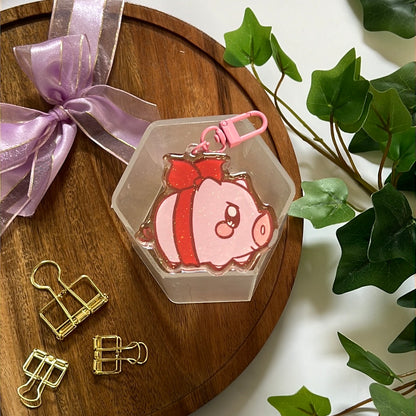 Ribbon Pig Double-Sided Glitter Keychain