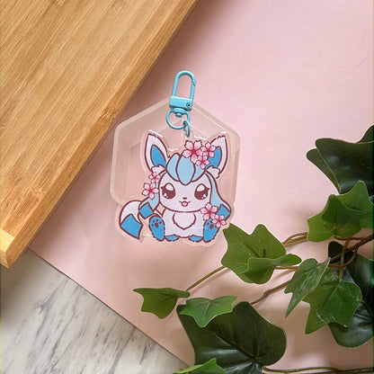 Cherry Blossoms Glaceon Double-Sided Glitter Keychain