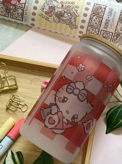 Tulip Kitty Cat 16oz Frosted Glass Tumbler with Glass Straw