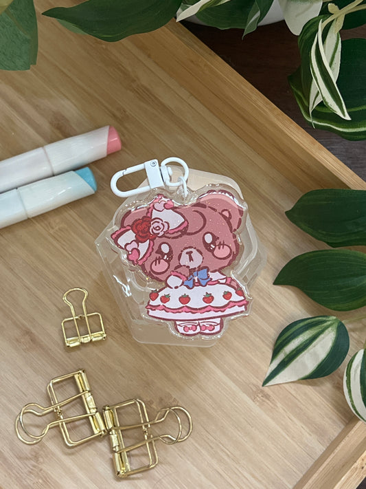 Strawberry Shortcake Latte Double-Sided Glitter Keychain